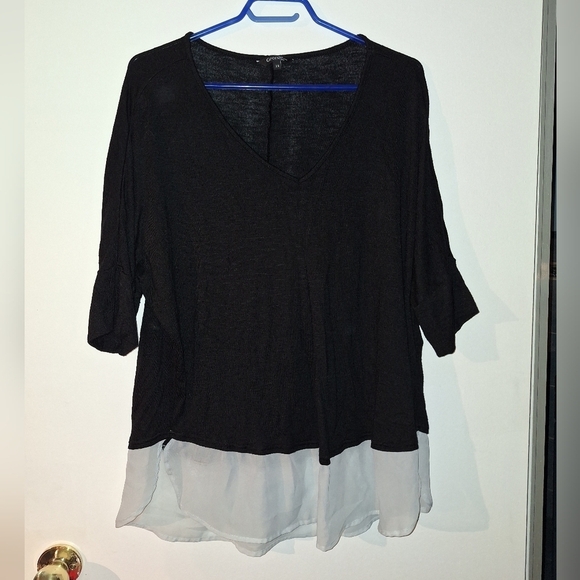 George Tops - George Black And White Colorblock Blouse Size 2X